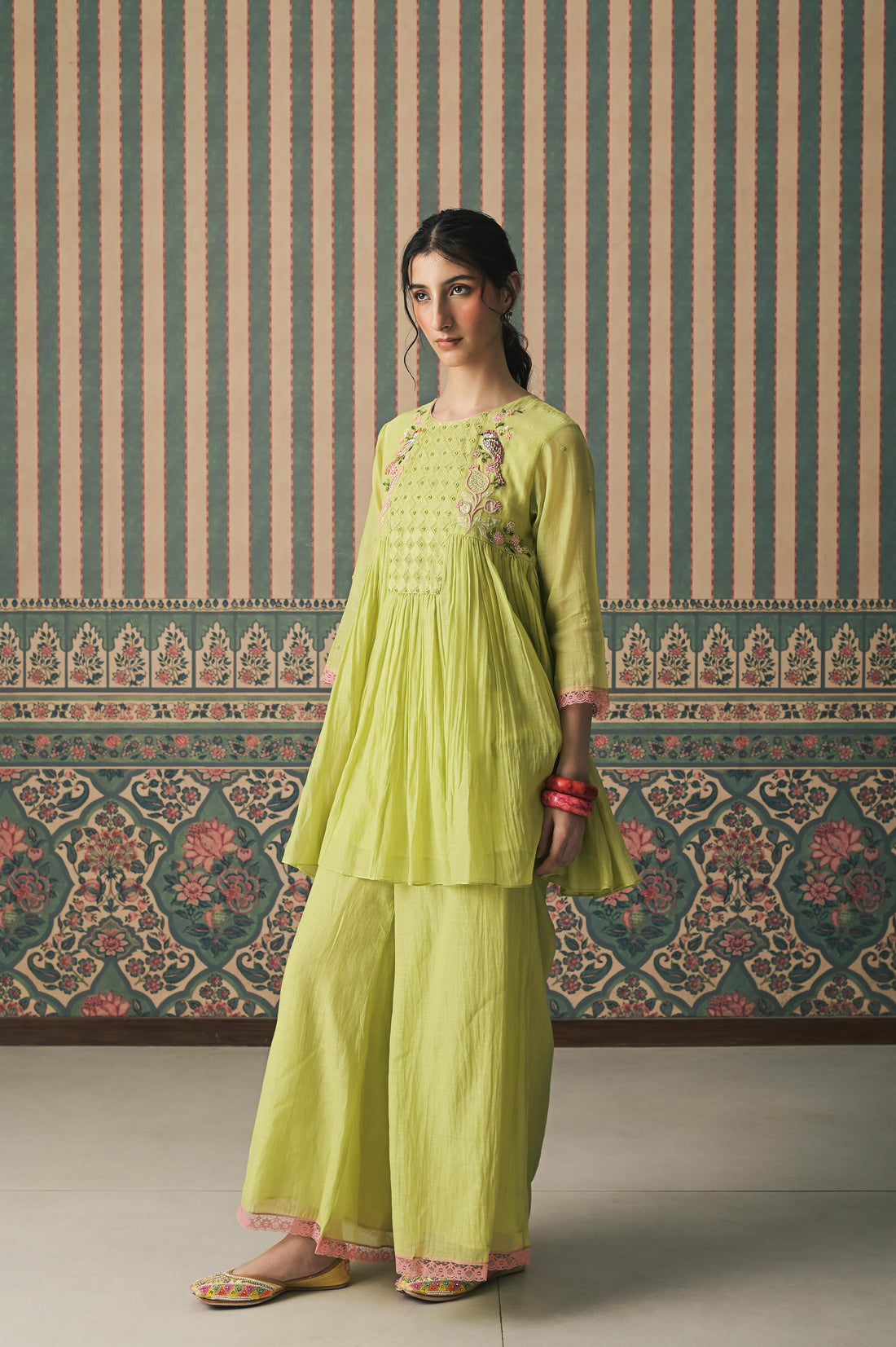 Green Malai Chanderi Peplum Set (SS-539)