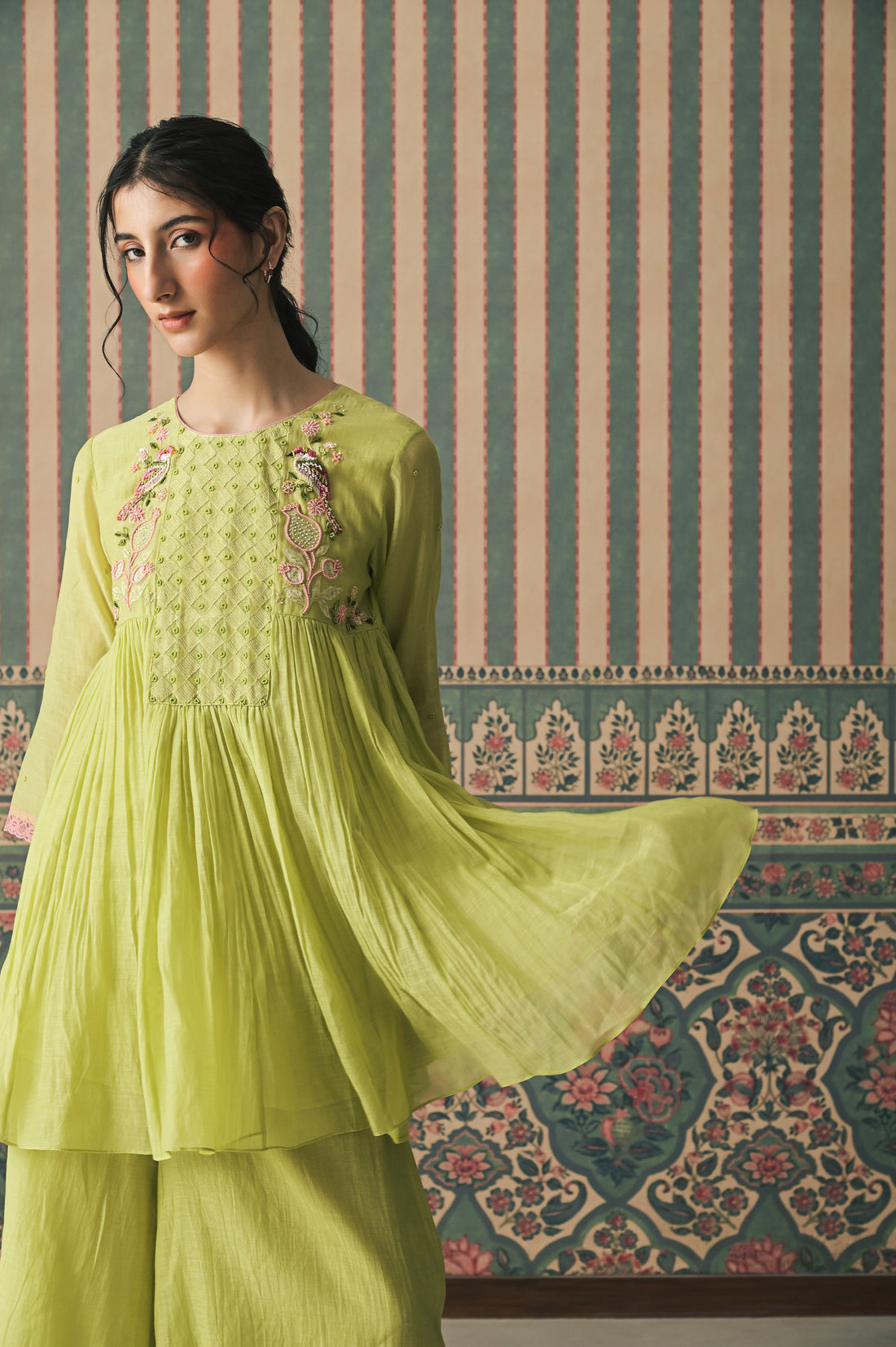Green Malai Chanderi Peplum Set (SS-539)
