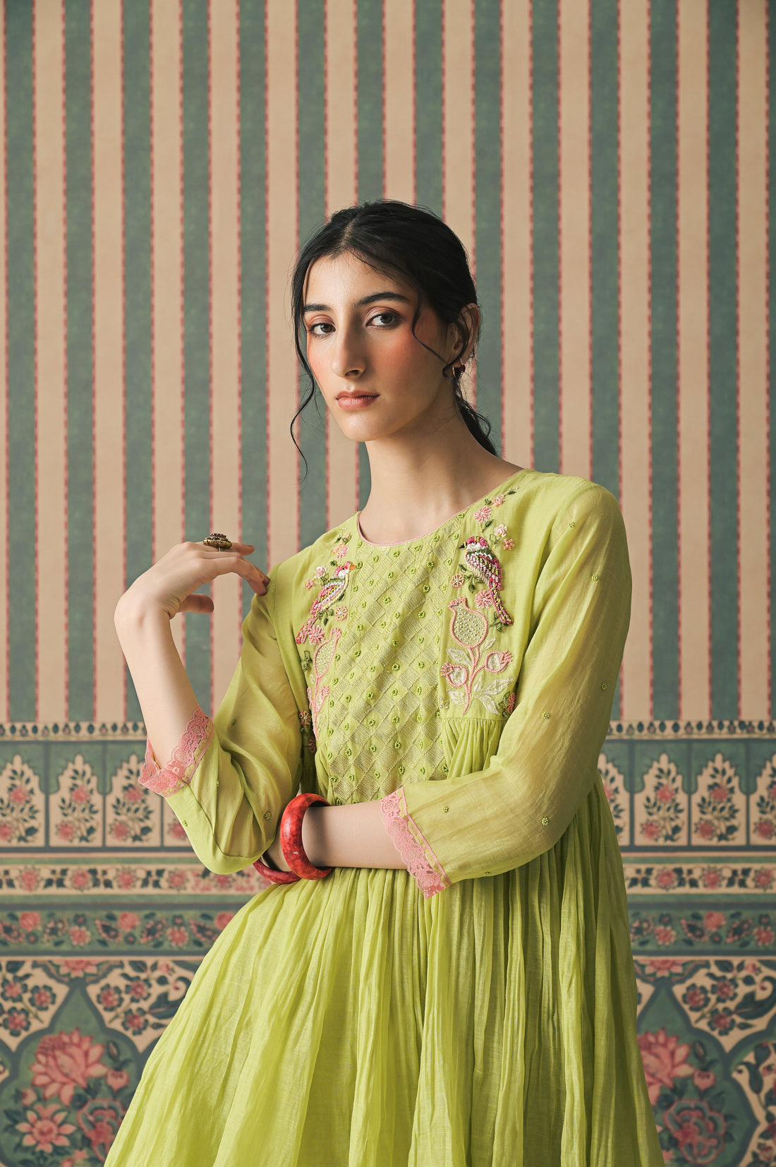 Green Malai Chanderi Peplum Set (SS-539)
