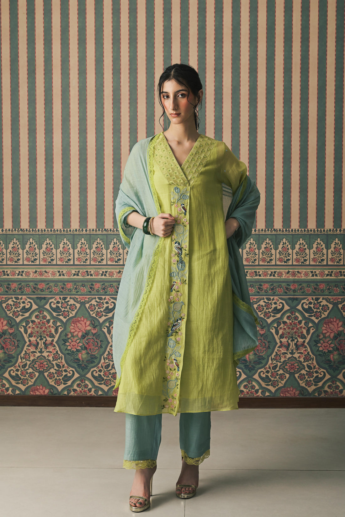 Green Malai Chanderi Kurta set (SS-525)