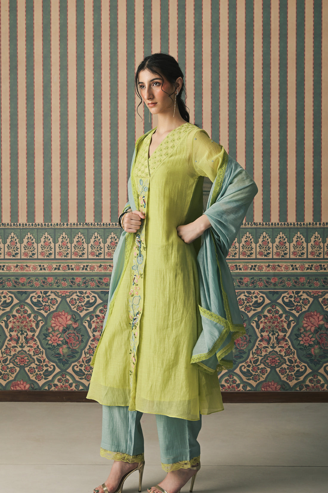 Green Malai Chanderi Kurta set (SS-525)