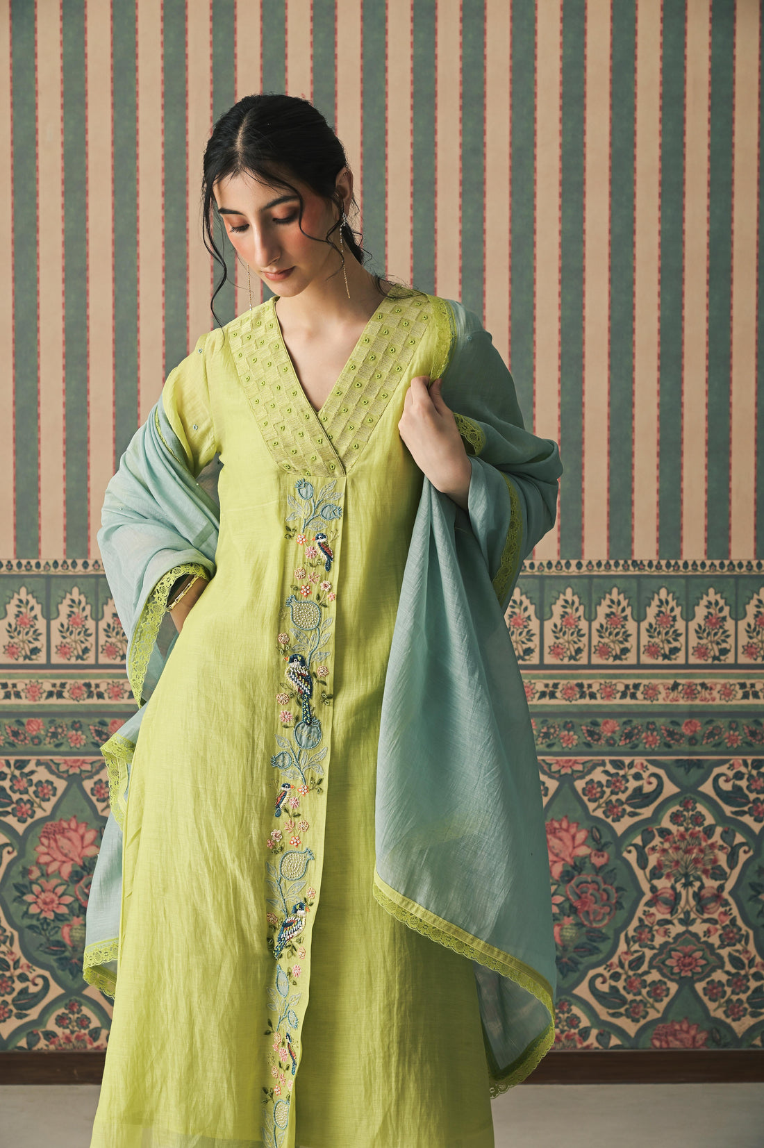 Green Malai Chanderi Kurta set (SS-525)
