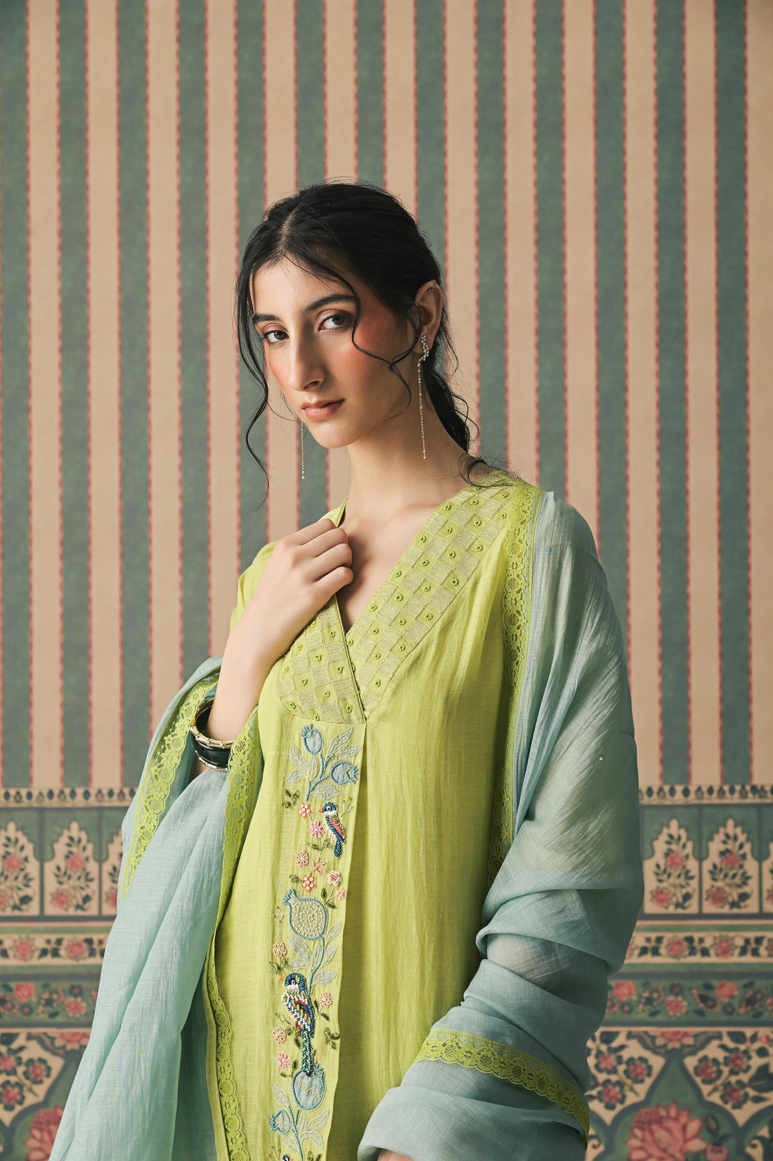 Green Malai Chanderi Kurta set (SS-525)