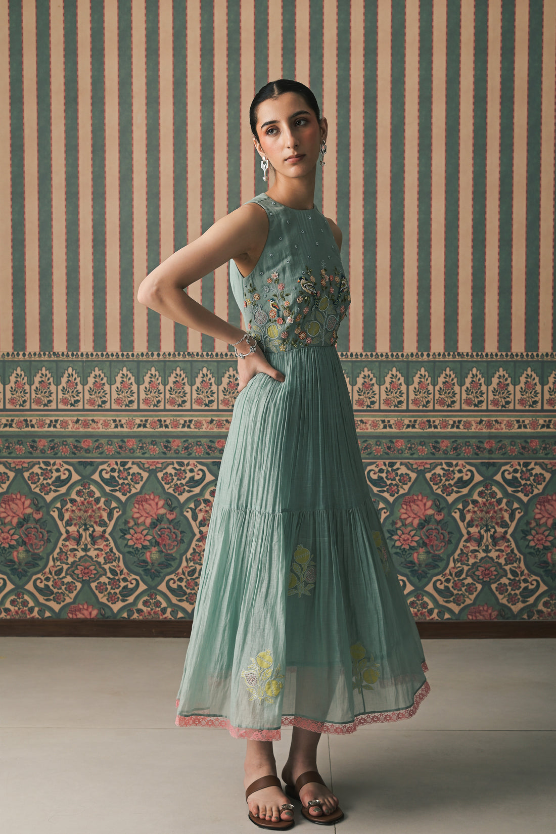 Powder Blue Malai Chanderi Middi Dress (SS-524)