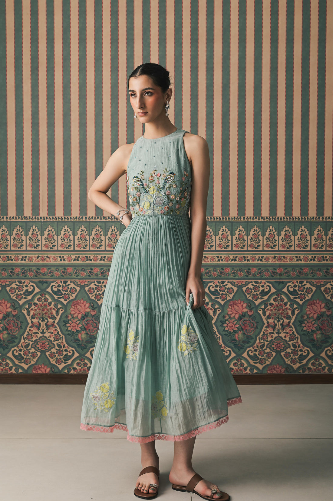 Powder Blue Malai Chanderi Middi Dress (SS-524)