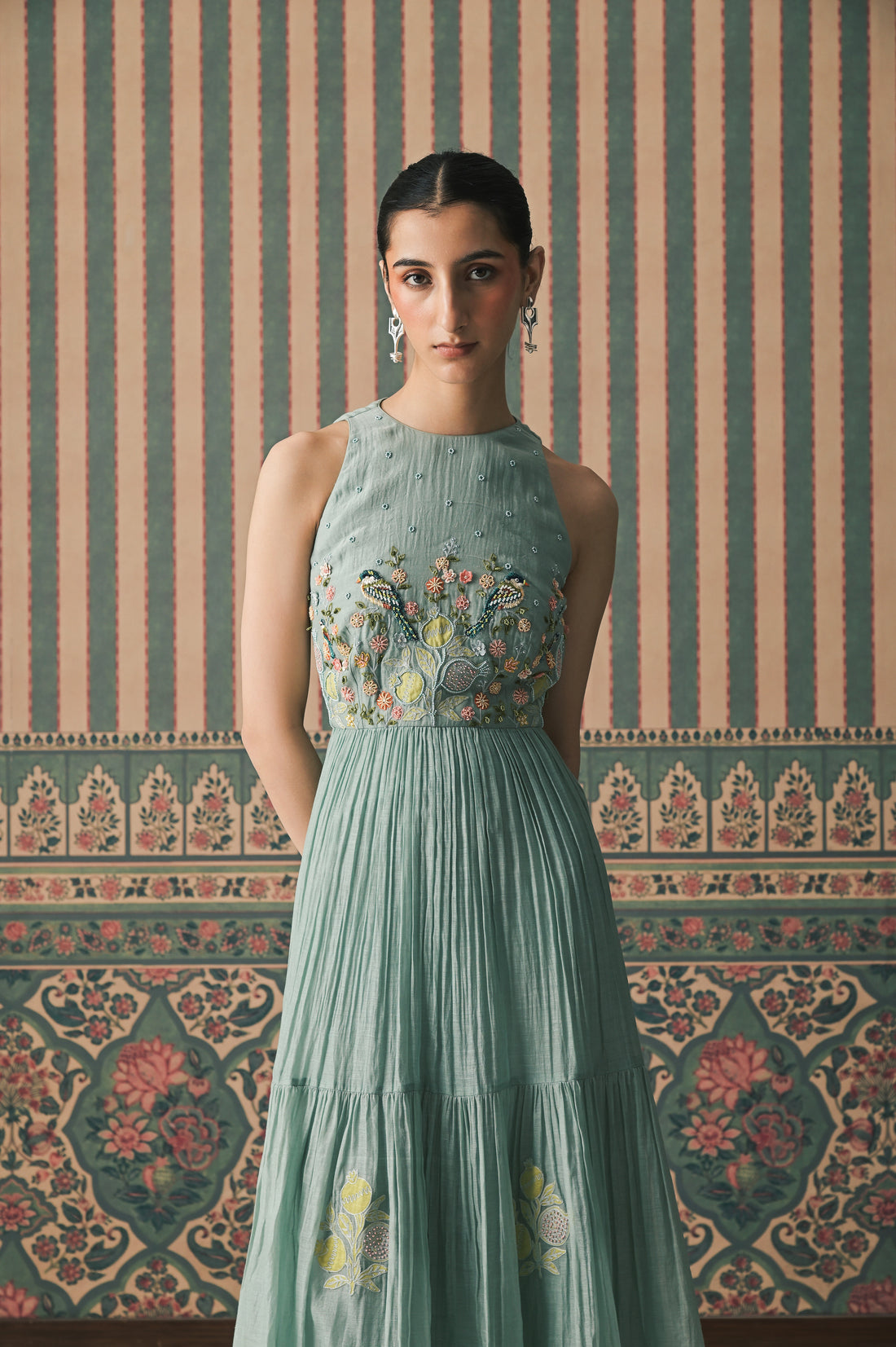 Powder Blue Malai Chanderi Middi Dress (SS-524)