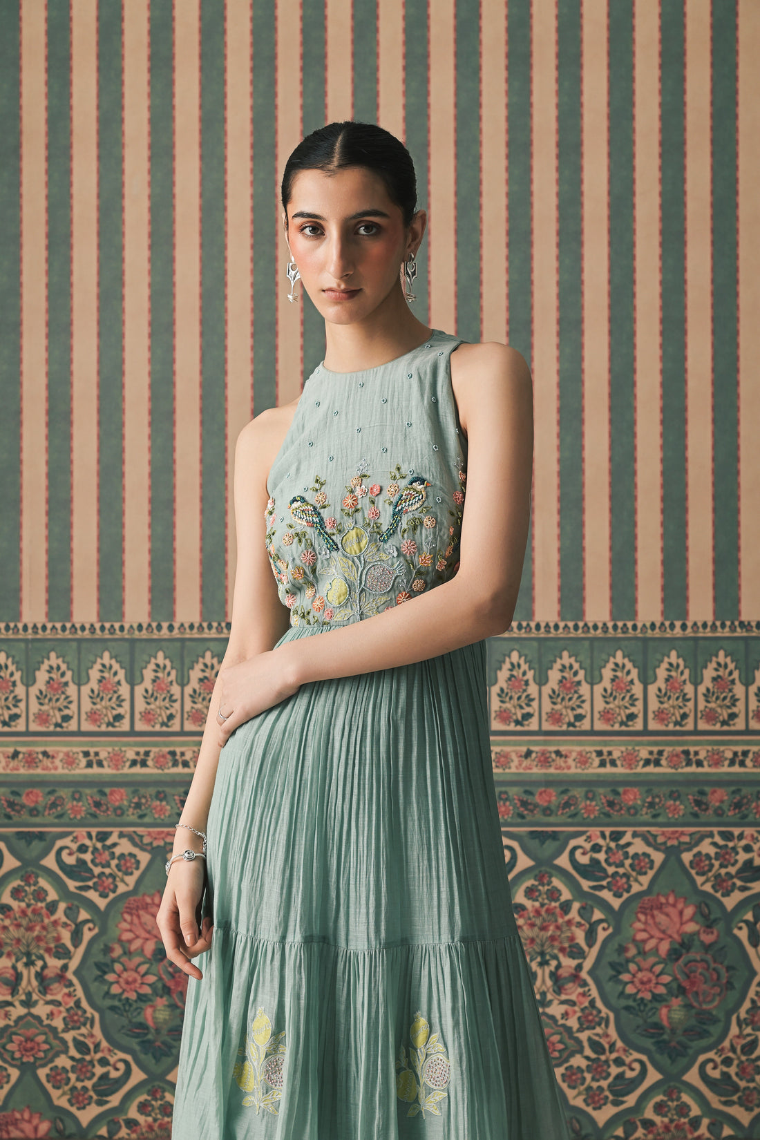 Powder Blue Malai Chanderi Middi Dress (SS-524)