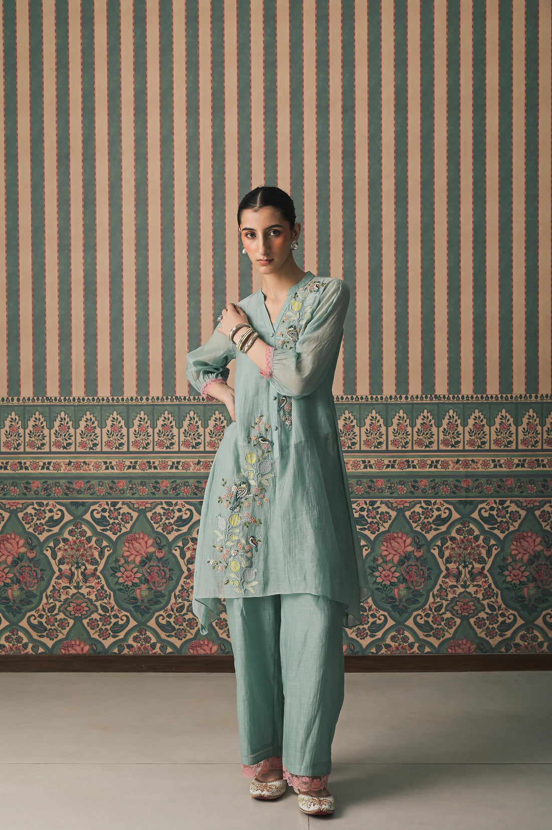 Powder Blue Malai Chanderi Kurta set (SS-529)