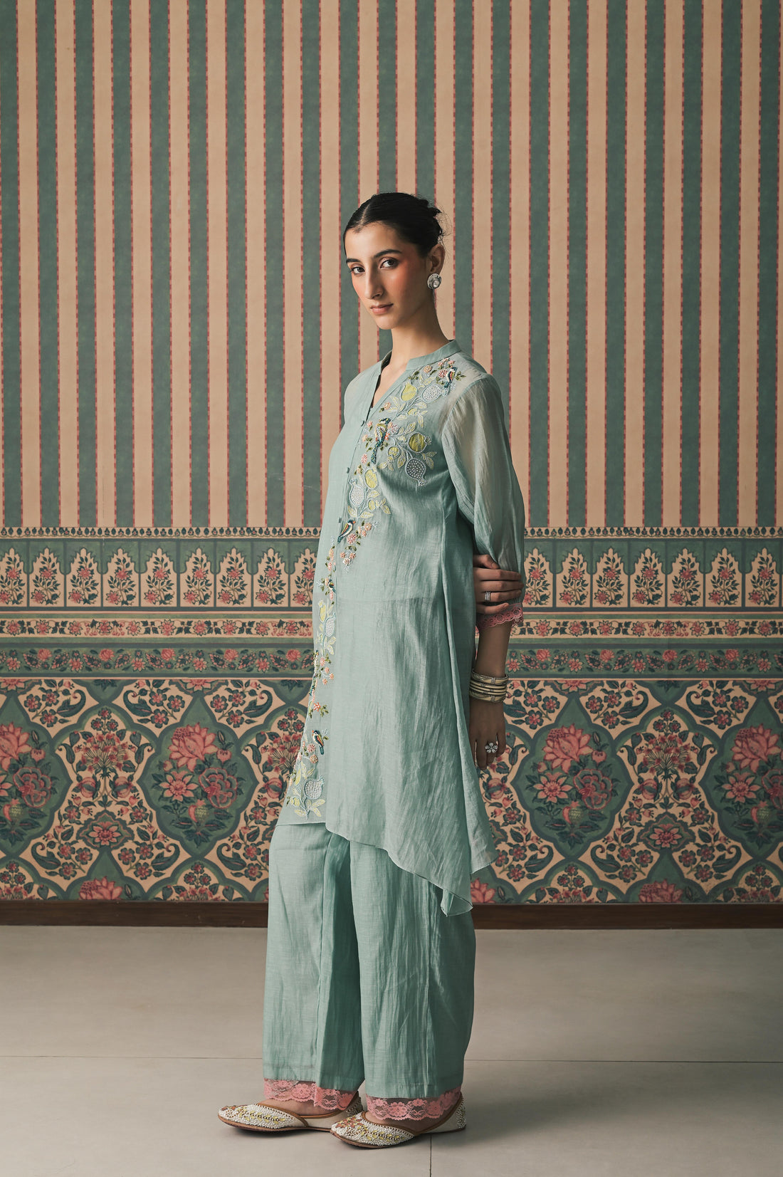 Powder Blue Malai Chanderi Kurta set (SS-529)