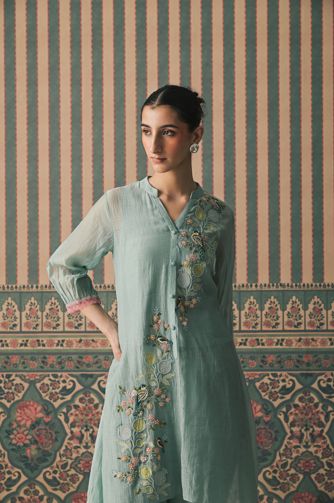 Powder Blue Malai Chanderi Kurta set (SS-529)