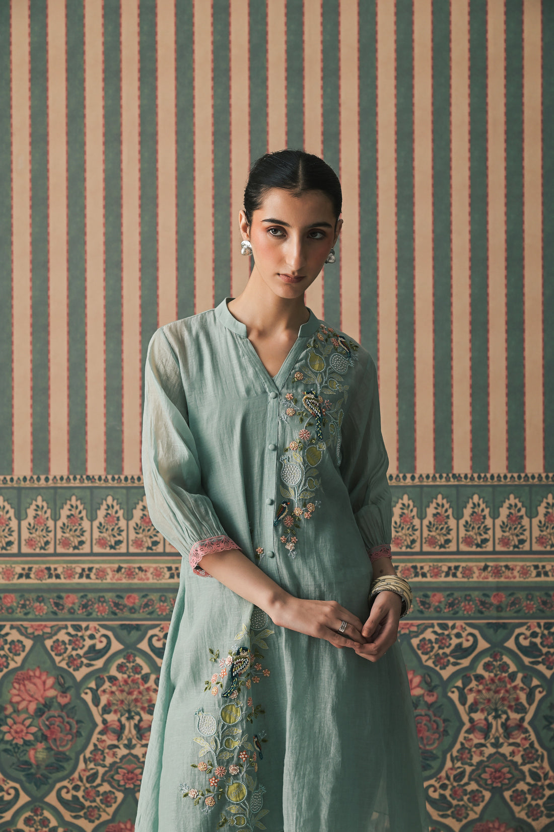 Powder Blue Malai Chanderi Kurta set (SS-529)