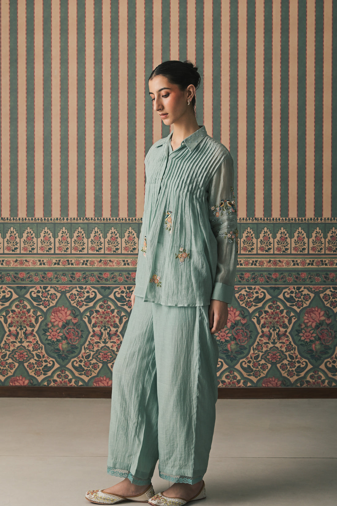 Powder Blue Malai Chanderi Co-Ord set (SS-521)