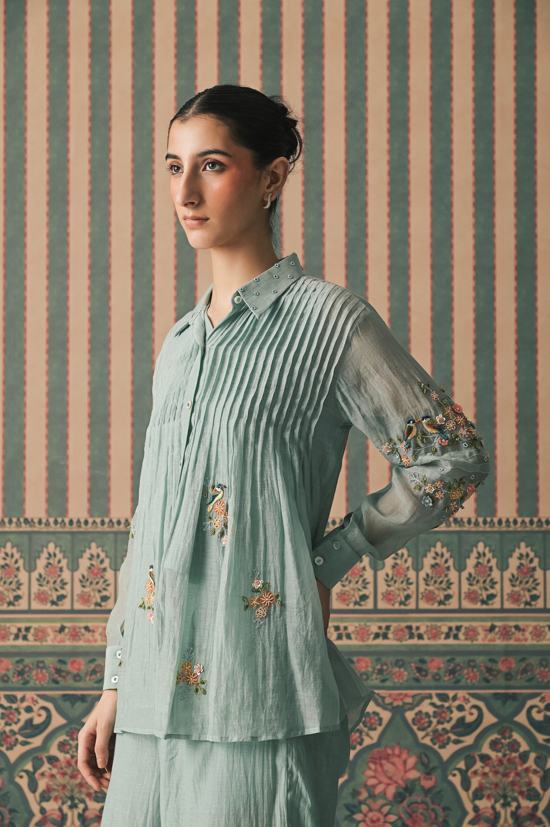 Powder Blue Malai Chanderi Co-Ord set (SS-521)