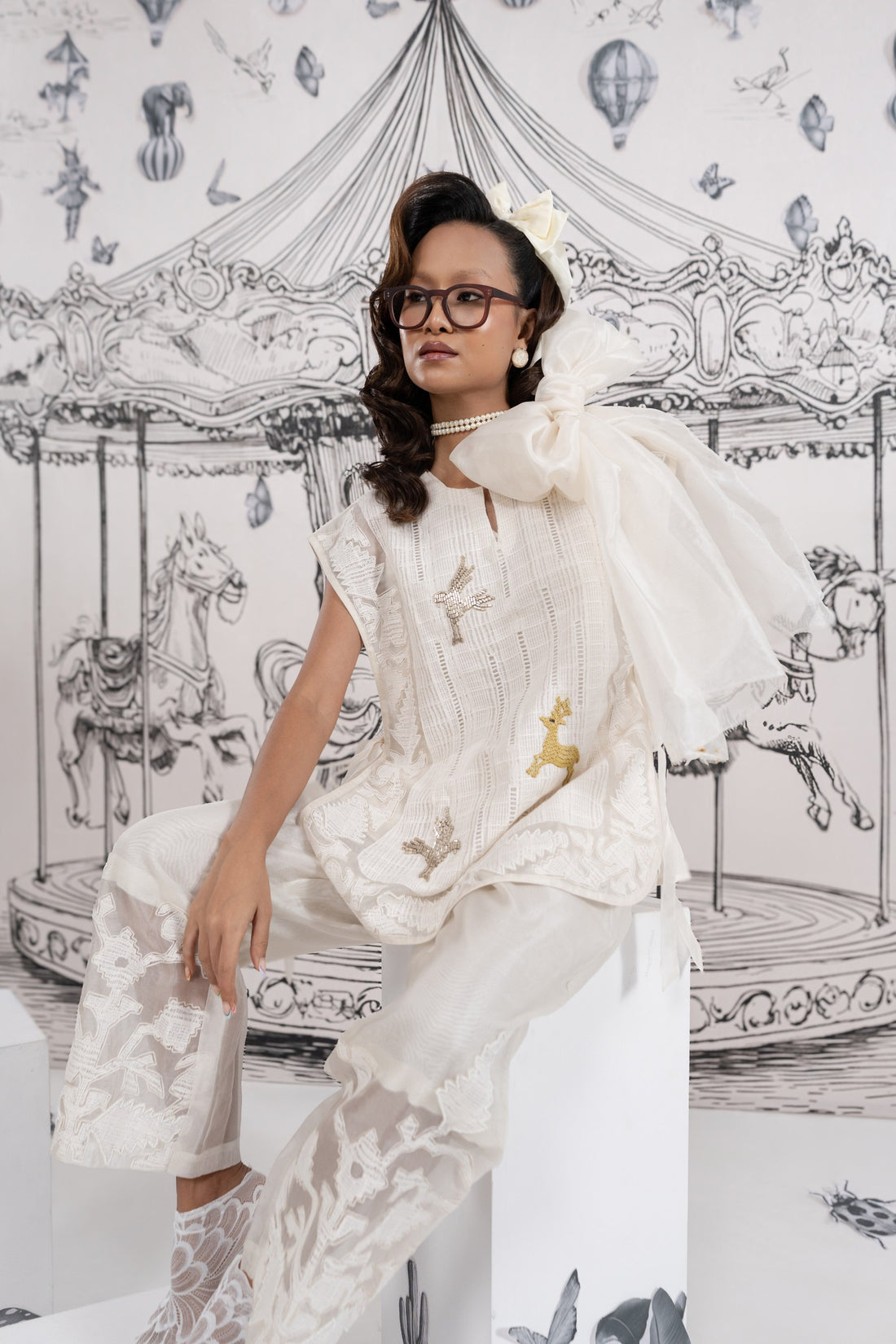 White Organza Co-Ord set (SS-550)