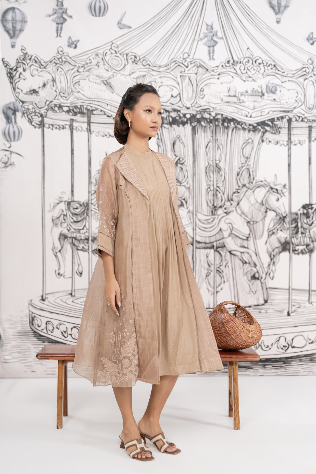 Beige Jacket -Organza Inner -Santoon Jacket set (SS-559)