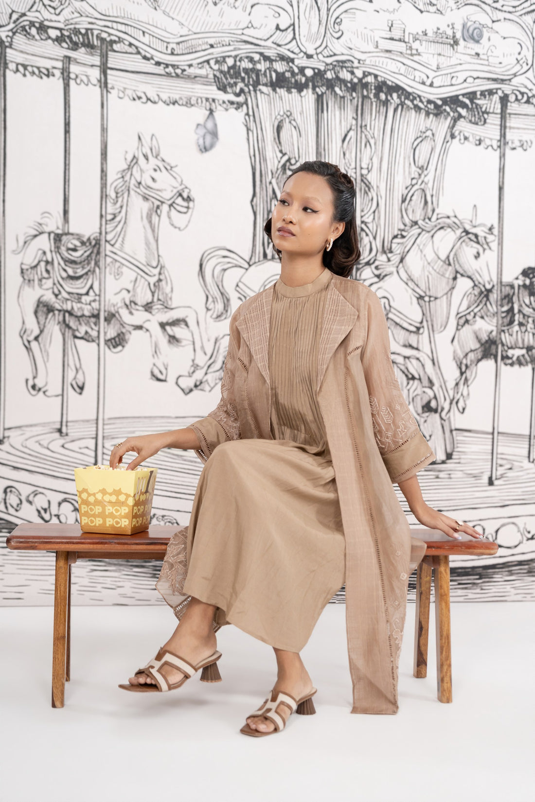 Beige Jacket -Organza Inner -Santoon Jacket set (SS-559)