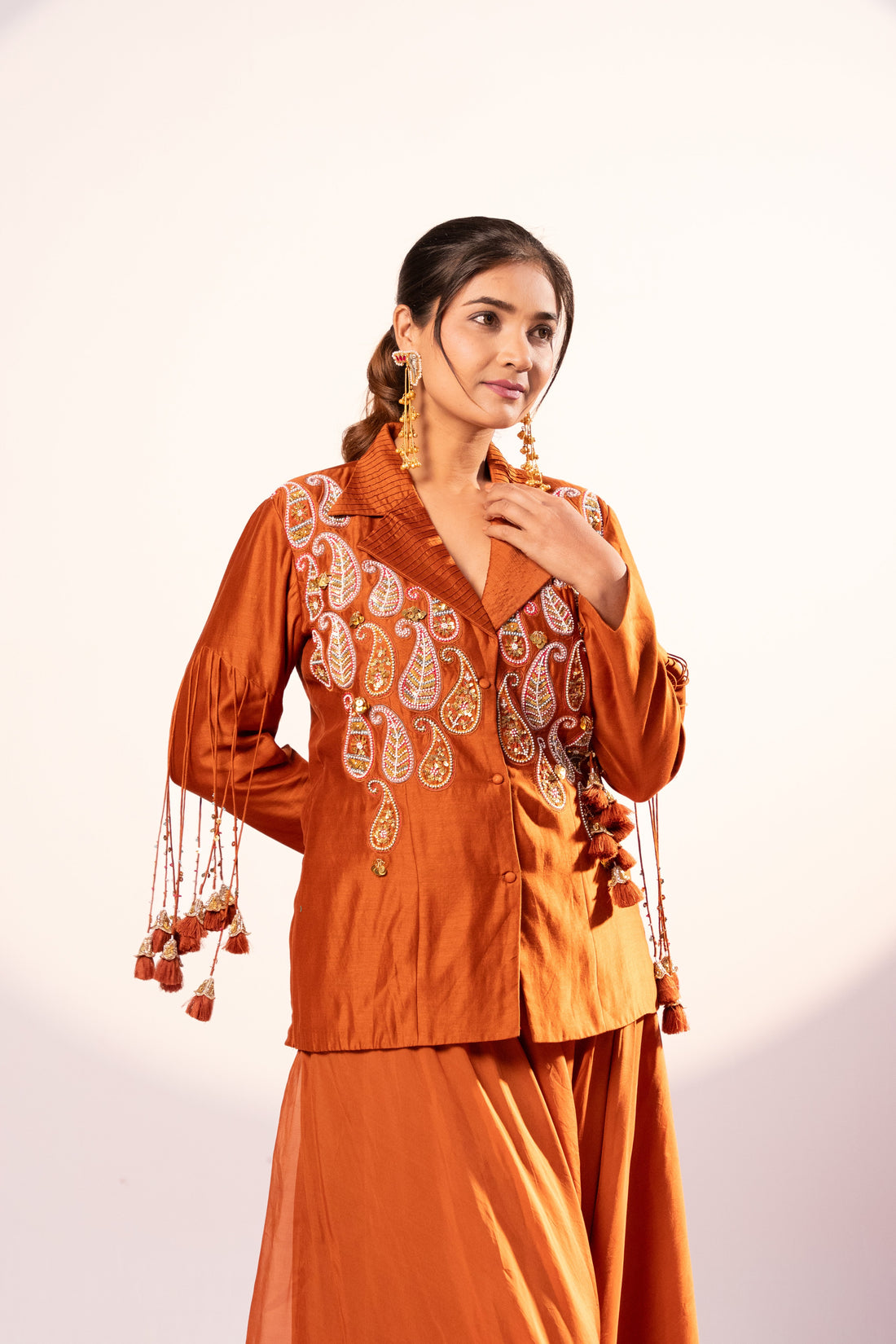 Rust Jacket and plazzo set (SS-480)