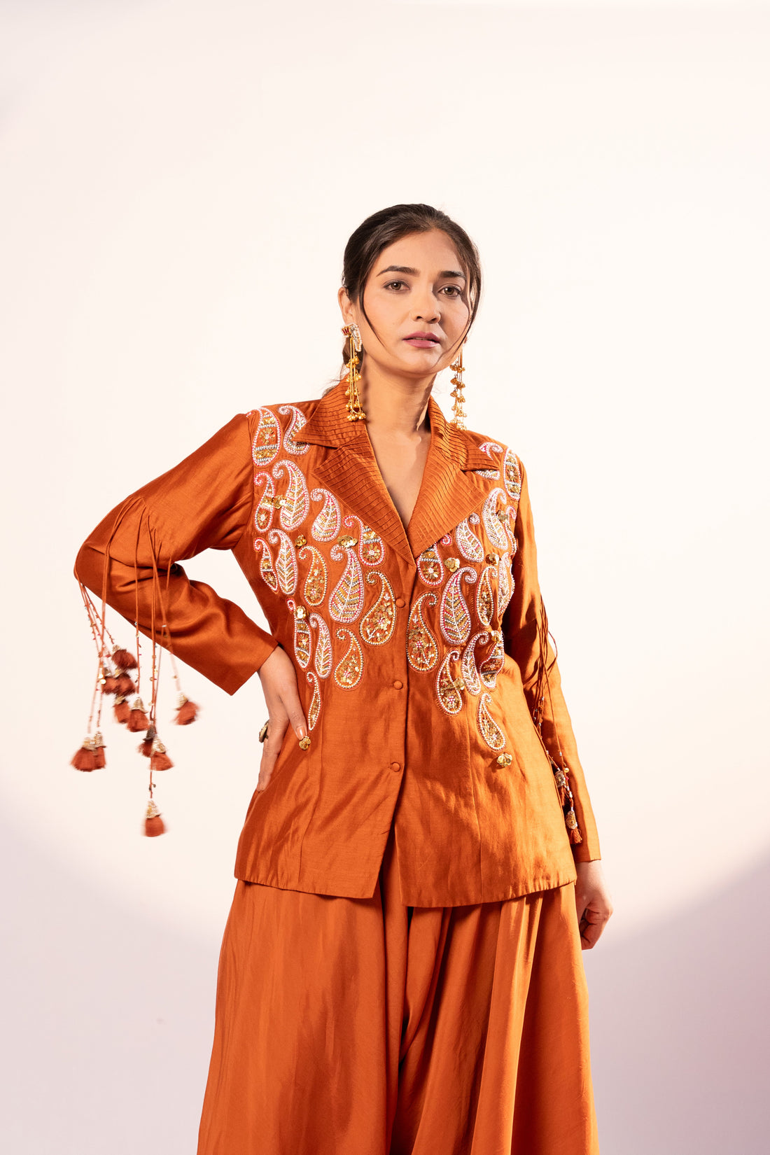 Rust Jacket and plazzo set (SS-480)