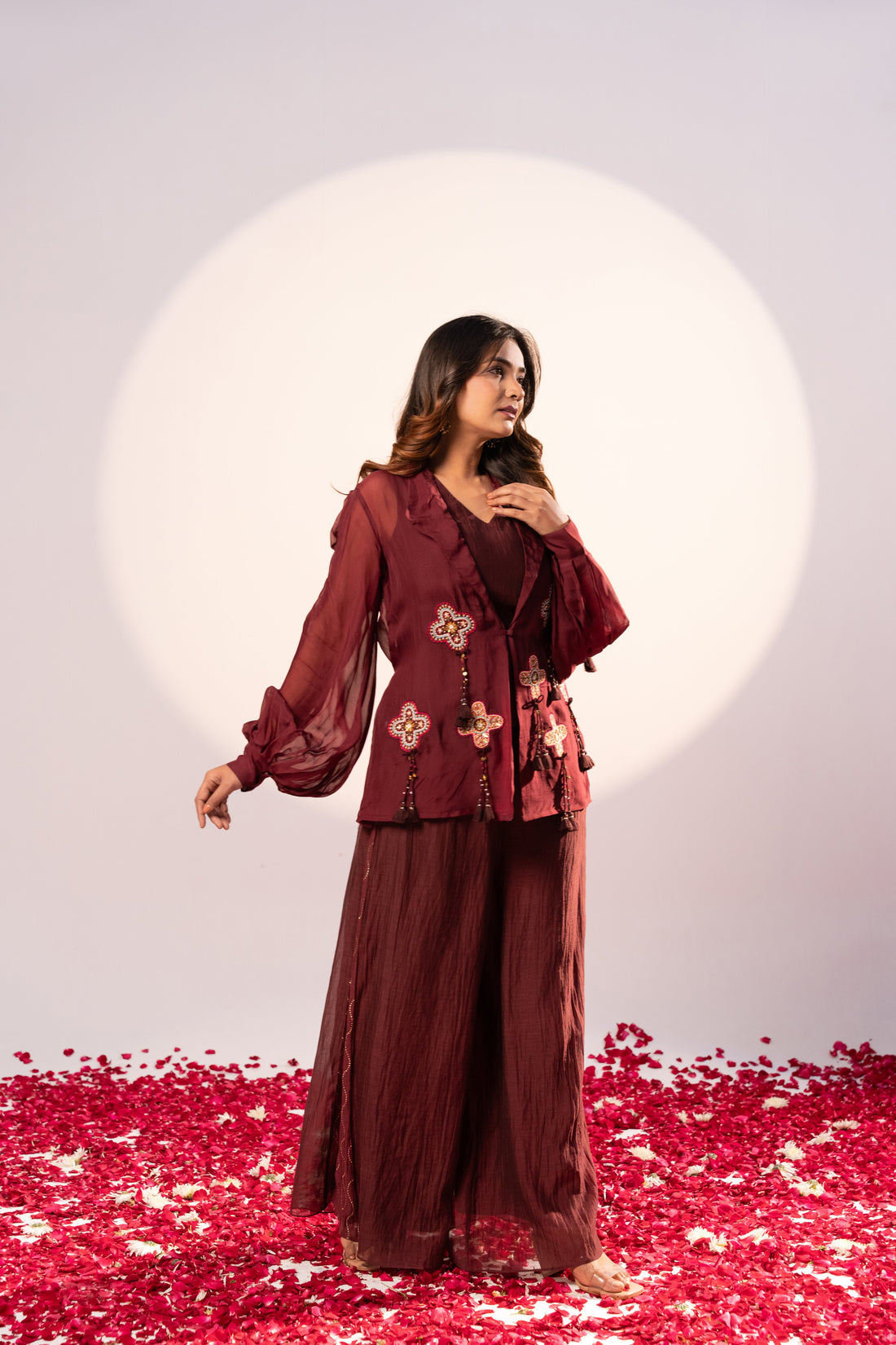 Plum Blazer and plazzo set (SS-483)