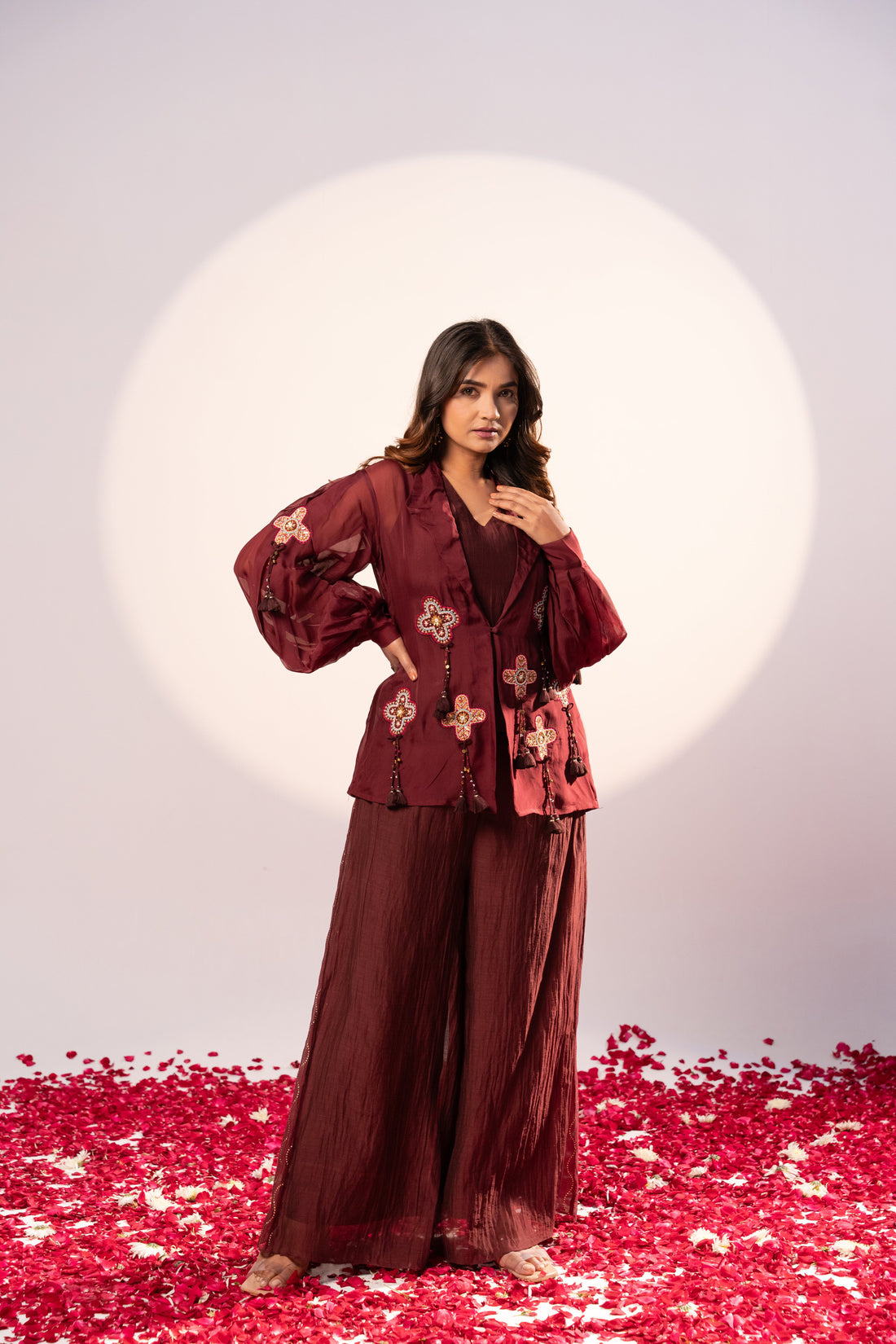 Plum Blazer and plazzo set (SS-483)