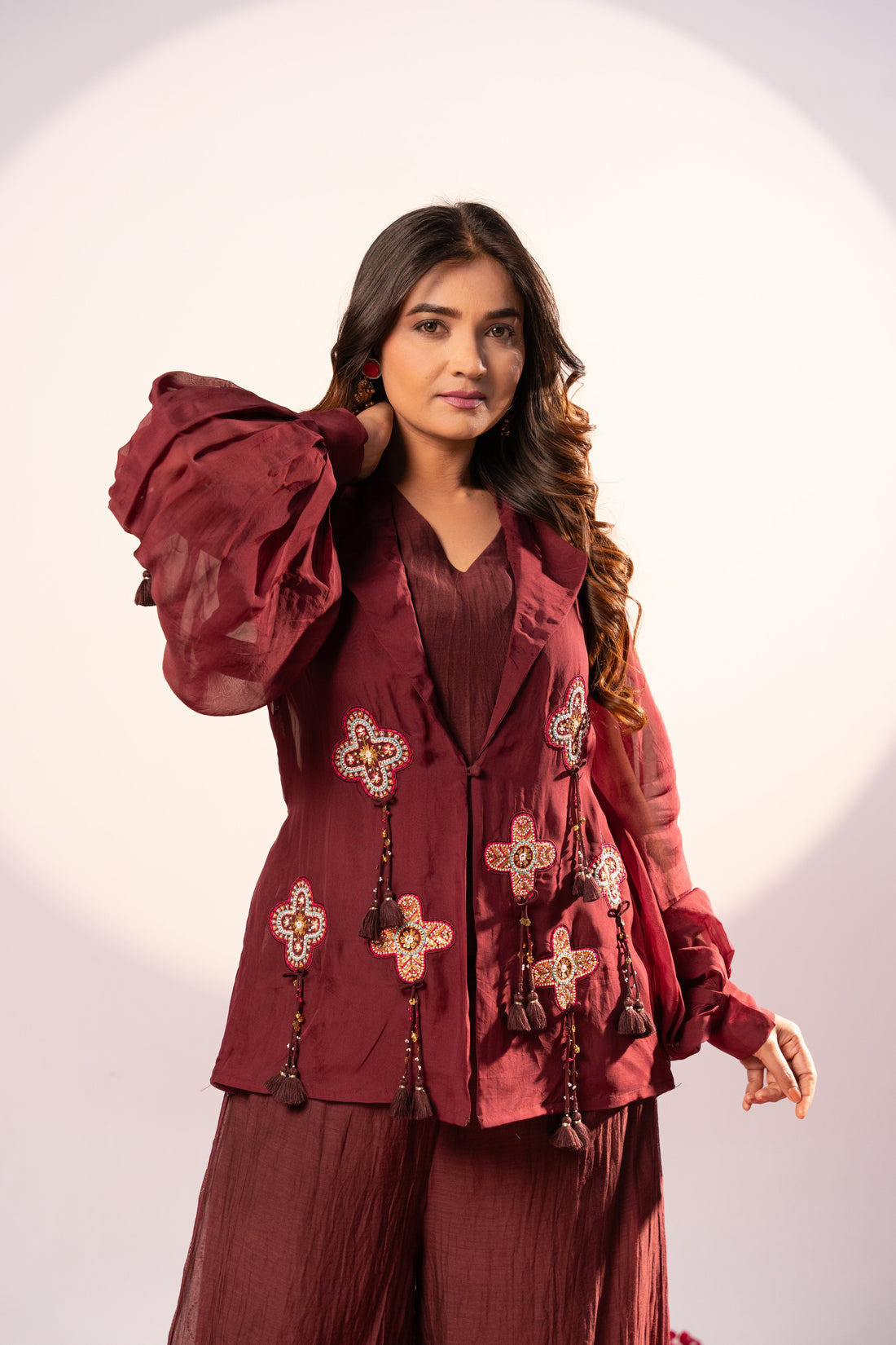 Plum Blazer and plazzo set (SS-483)