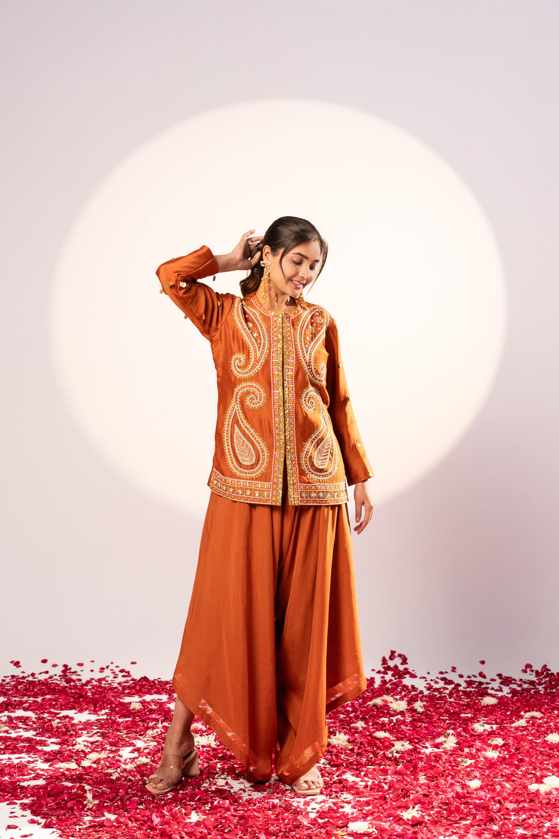 Rust Jacket and plazzo set (SS-484)