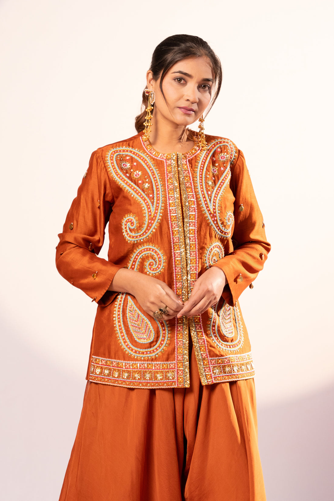 Rust Jacket and plazzo set (SS-484)