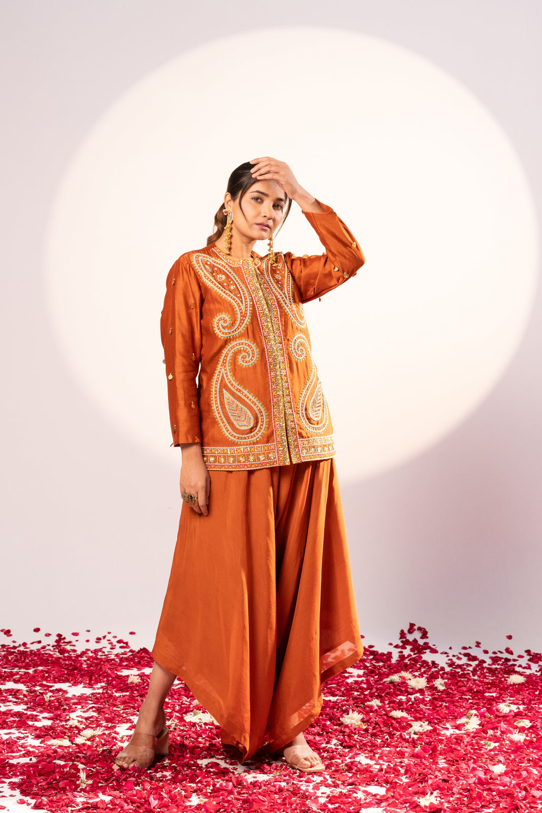 Rust Jacket and plazzo set (SS-484)