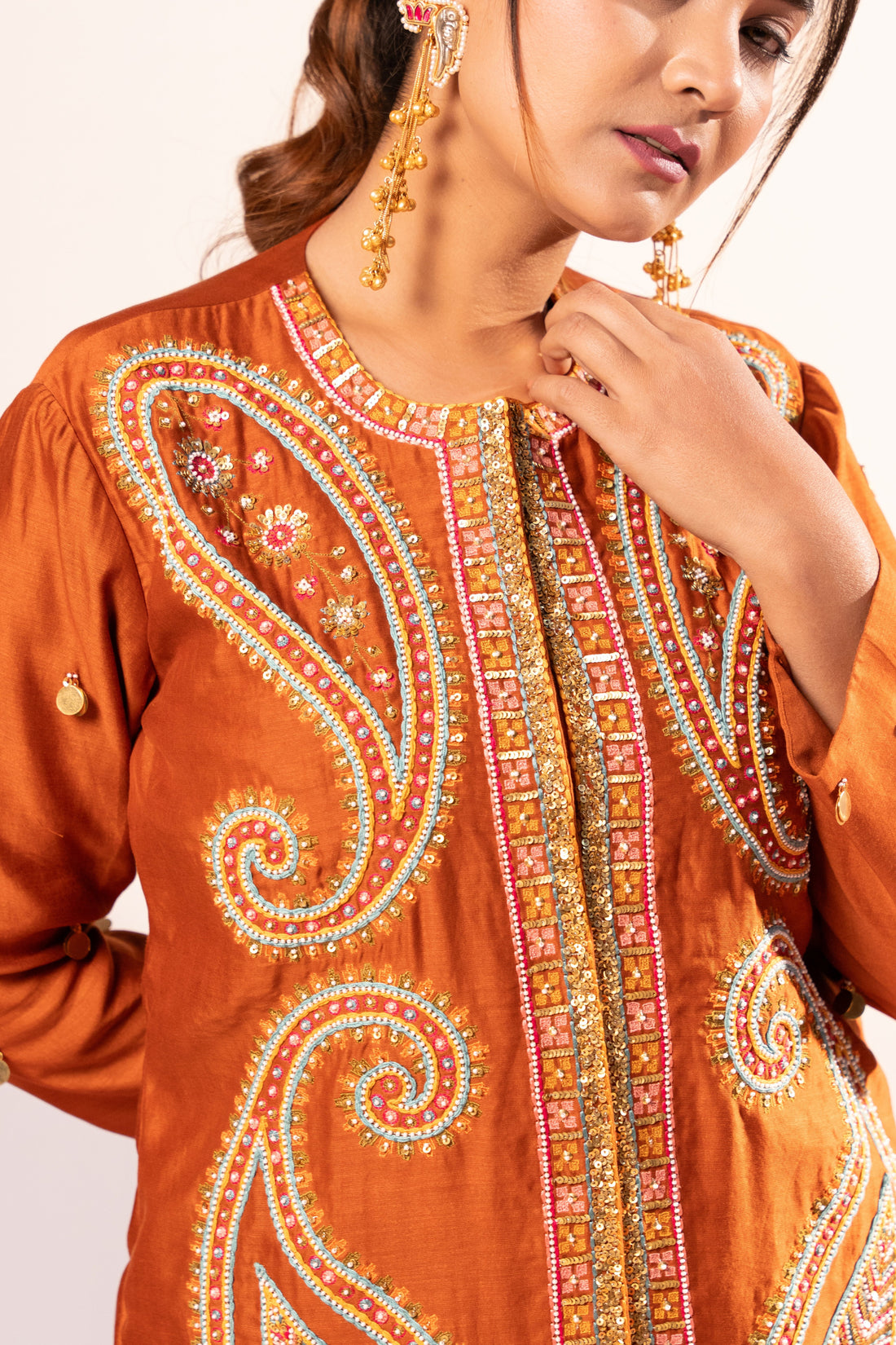 Rust Jacket and plazzo set (SS-484)